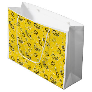Grand Sac Cadeau Bandana Jaune Retro Classique Moderne Amusant