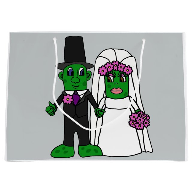 Grand Sac Cadeau Bande dessinée drôle de mariage de jeunes mariés (Devant)