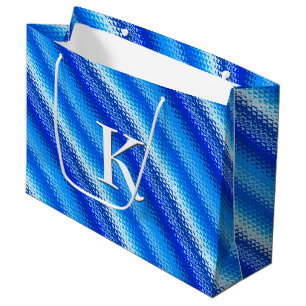 Grand Sac Cadeau Bandes en verre dépoli - cobalt et bleu pâle