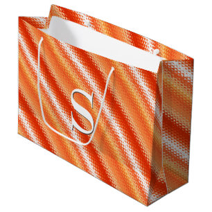 Grand Sac Cadeau Bandes en verre dépoli - orange et blanc