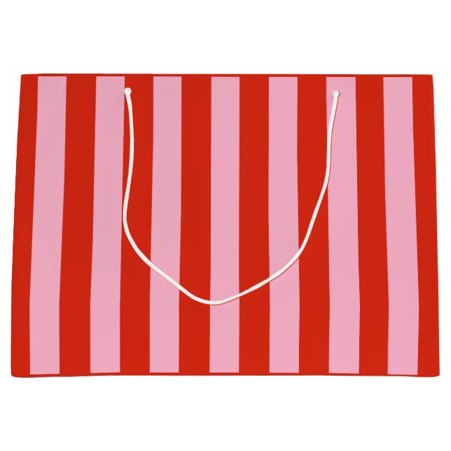 Grand Sac Cadeau Bandes roses rouges rétro (Devant)