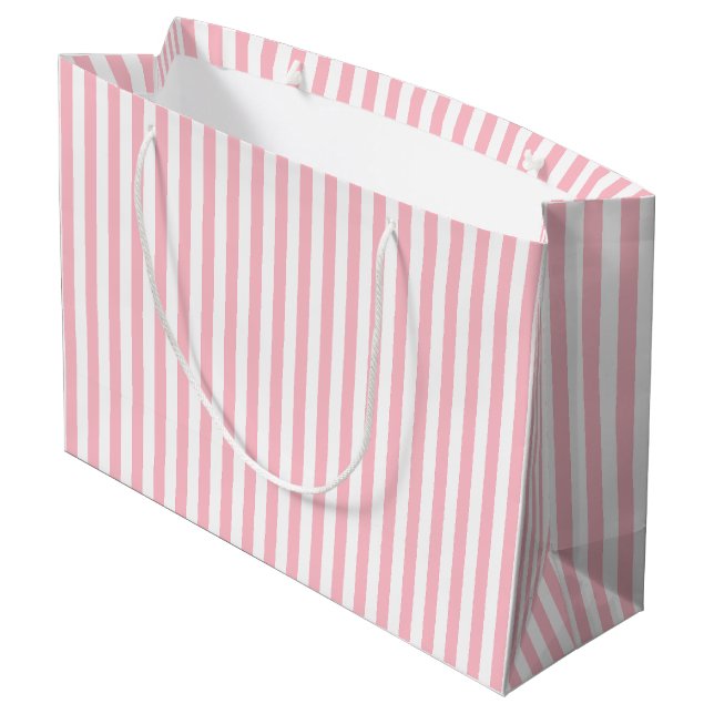 Grand Sac Cadeau Bandes verticales de taille moyenne rose et blanch (Dos Angle)