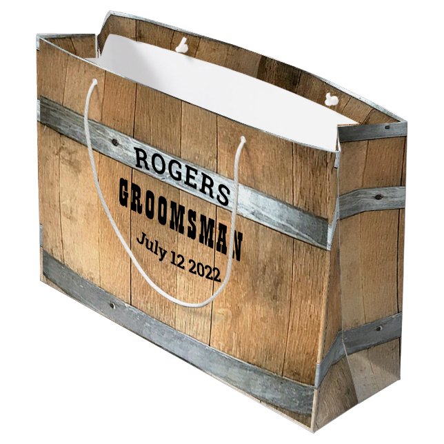 Grand Sac Cadeau Baril Whiskey Groomsman personnalisé (Dos Angle)