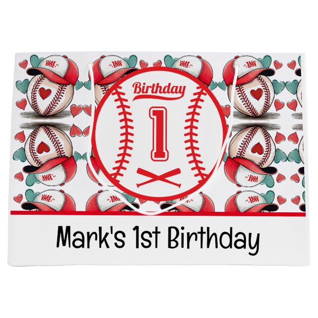 Grand Sac Cadeau Baseball 1er anniversaire (Devant)