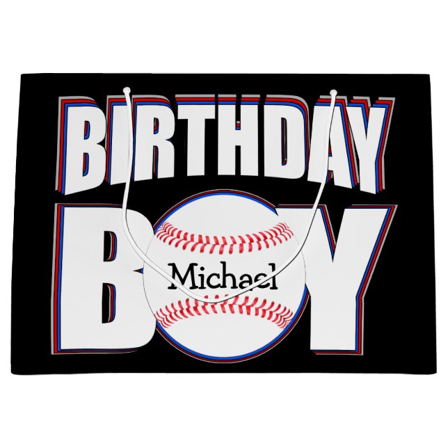 Grand Sac Cadeau Baseball Anniversaire Garçon Custom Baseball Nom d (Devant)