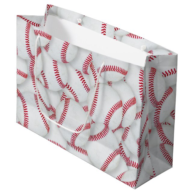 Grand Sac Cadeau Baseballs en calque Motif Anniversaire (Devant Angle)