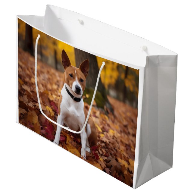 Grand Sac Cadeau Basenji en automne Feuilles automne Inspiration (Devant Angle)