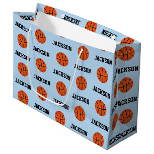 Grand Sac Cadeau Basket-ball Nom Motif Enfants Bleu