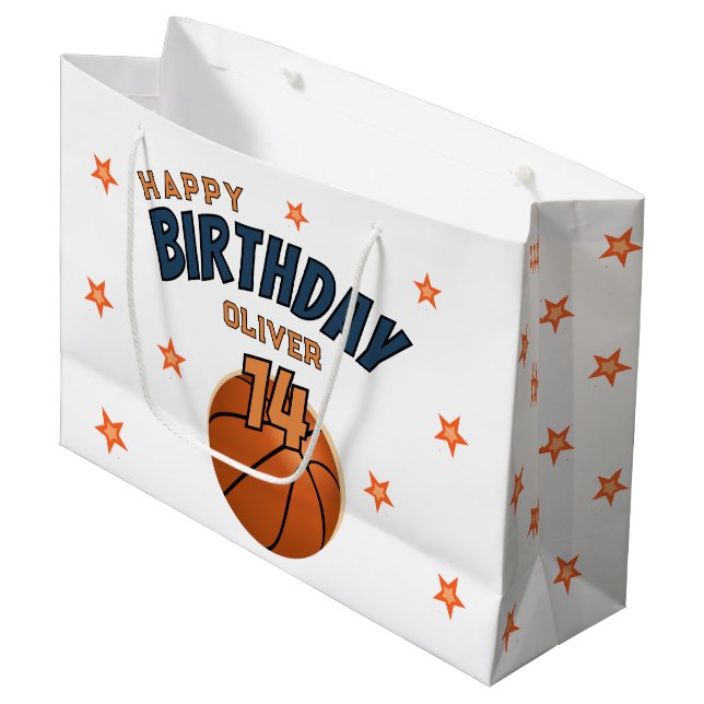 Grand Sac Cadeau Basketball Ball Sports Bonne fête d'anniversaire (Devant Angle)