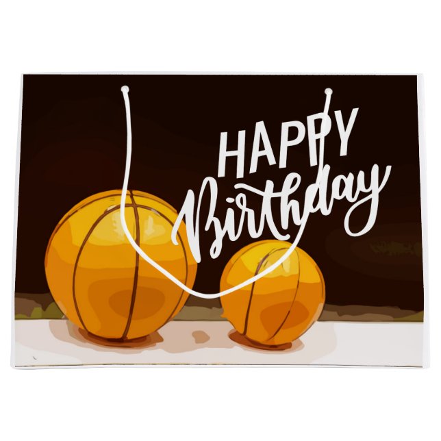 Grand Sac Cadeau Basketball Joyeux anniversaire sur noir  (Devant)