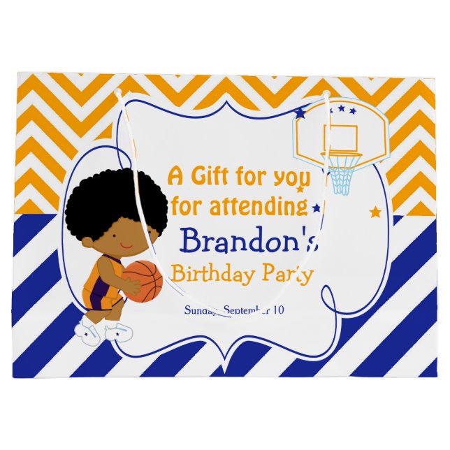 Grand Sac Cadeau Basketball mignonne African American Boy Merci (Dos)