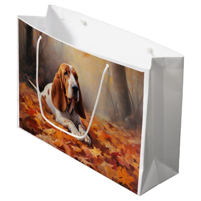 Grand Sac Cadeau Basset Hound à l'automne Leaves automne Inspire (Devant Angle)