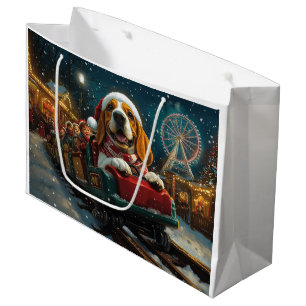 Grand Sac Cadeau Basset Hound Chien Montagnes Russes Noël
