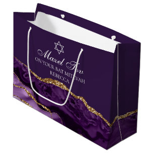 Grand Sac Cadeau Bat mitzvah personnalisé Mazel Tov Purple Gold