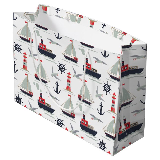 Grand Sac Cadeau Bateau nautique Voilier Bébé Garçon Douche Party (Dos Angle)