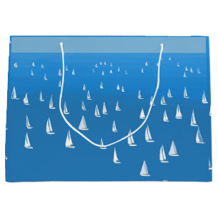 Grand Sac Cadeau Bateaux à voile en mer bleu profond - Regatta Bate