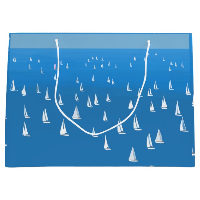 Grand Sac Cadeau Bateaux à voile en mer bleu profond - Regatta Bate (Devant)