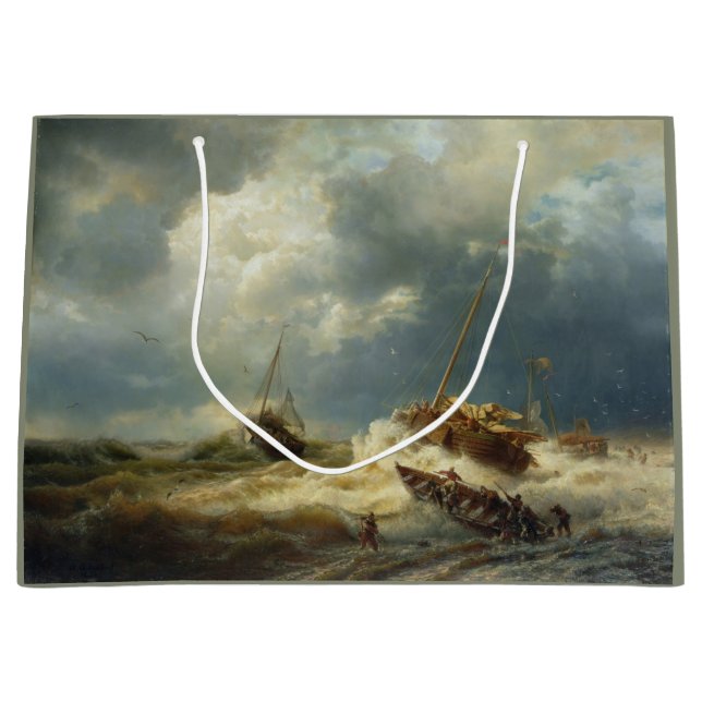 Grand Sac Cadeau Bateaux dans une tempête sur la côte néerlandaise (Devant)