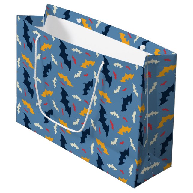 Grand Sac Cadeau Batman | Motif de logo rouge, bleu et jaune (Devant Angle)
