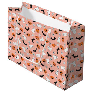 Grand Sac Cadeau Bats Fantômes D'Halloween, Citrouilles, Chauves-so