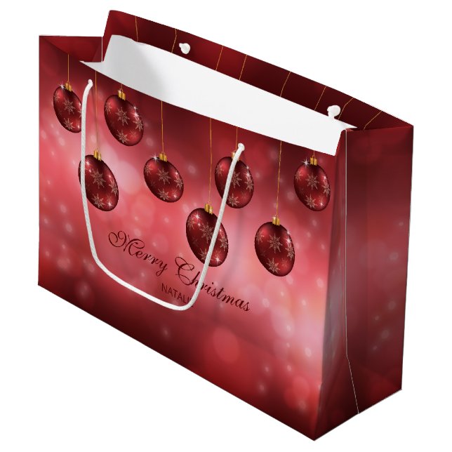 Grand Sac Cadeau Baubles de Noël Festif Rouge Avec Texte Personnali (Devant Angle)