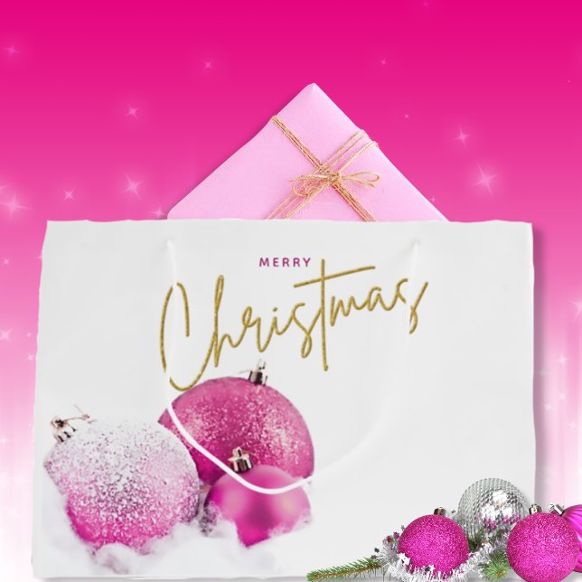 Grand Sac Cadeau Baubles et orchidées de Noël roses chaudes (Créateur téléchargé)