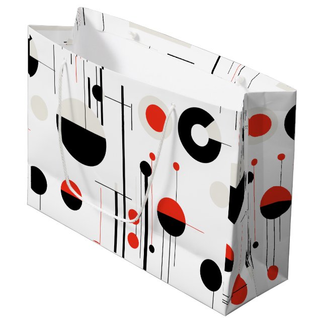 Grand Sac Cadeau Bauhaus noir rouge formes géométriques sur blanc (Devant Angle)