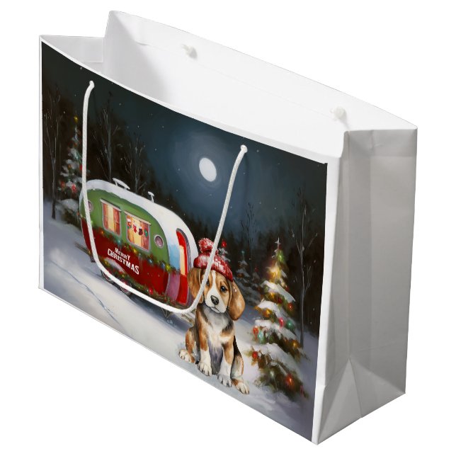 Grand Sac Cadeau Beagle d'hiver Caravan Christmas Adventure (Devant Angle)
