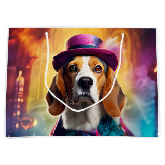 Grand Sac Cadeau Beagle en costume vibrant