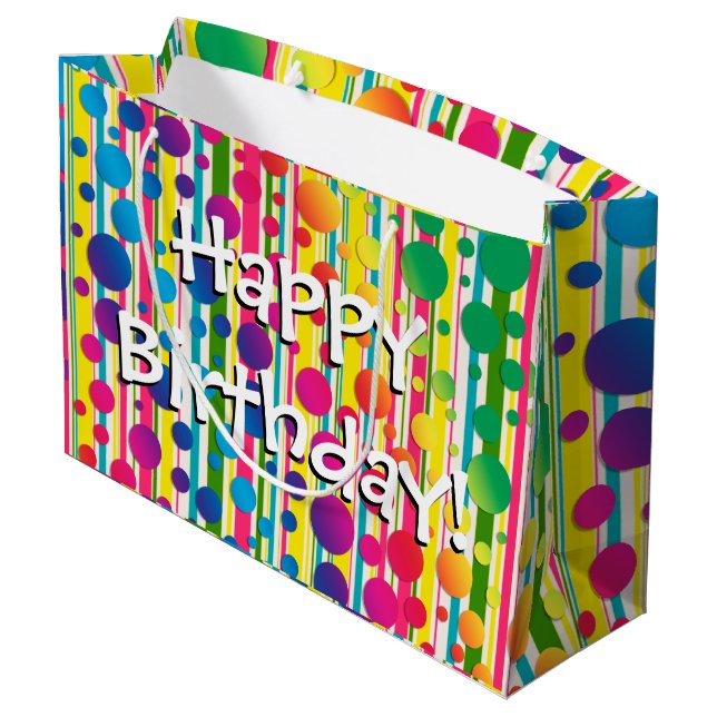 Grand Sac Cadeau [Beatnik Bubbles] Polka rétro Pointe Arc-en-ciel r (Dos Angle)
