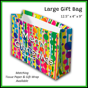 Grand Sac Cadeau [Beatnik Bubbles] Polka rétro Pointe Arc-en-ciel r