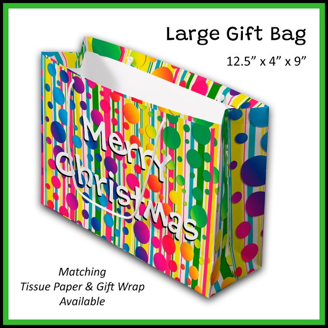 Grand Sac Cadeau [Beatnik Bubbles] Polka rétro Pointe Arc-en-ciel r (A fun, modern design for  a colorful Christmas party. )