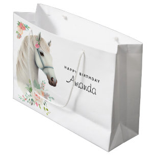 Grand Sac Cadeau Beau Cheval Blanc Boho Floral Anniversaire