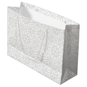 Grand Sac Cadeau Beau motif floral argenté sur un arrière - plan bl