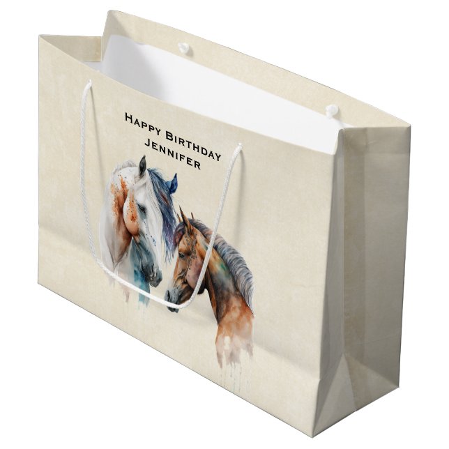 Grand Sac Cadeau Beaux Chevaux Style Boho Occidental (Devant Angle)