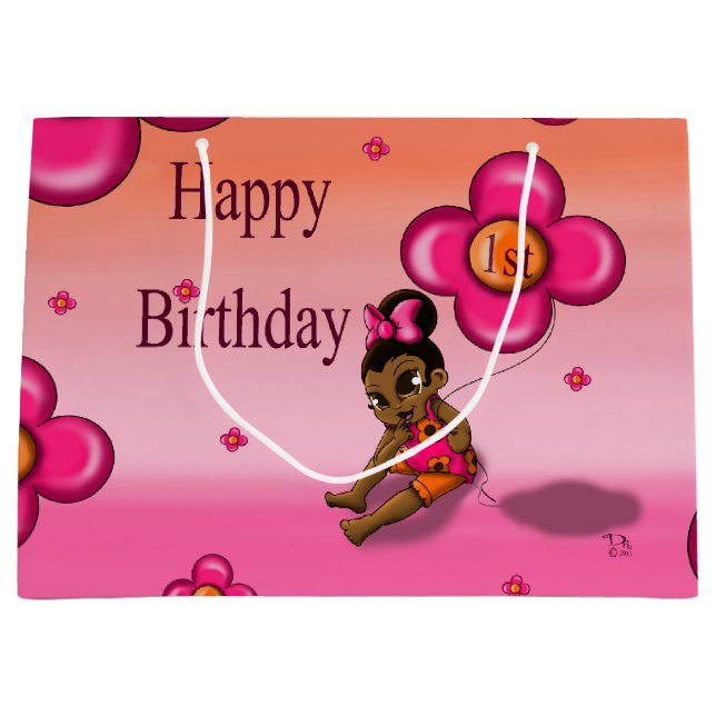 Grand Sac Cadeau Bébé afro-américain 1er anniversaire (Devant)