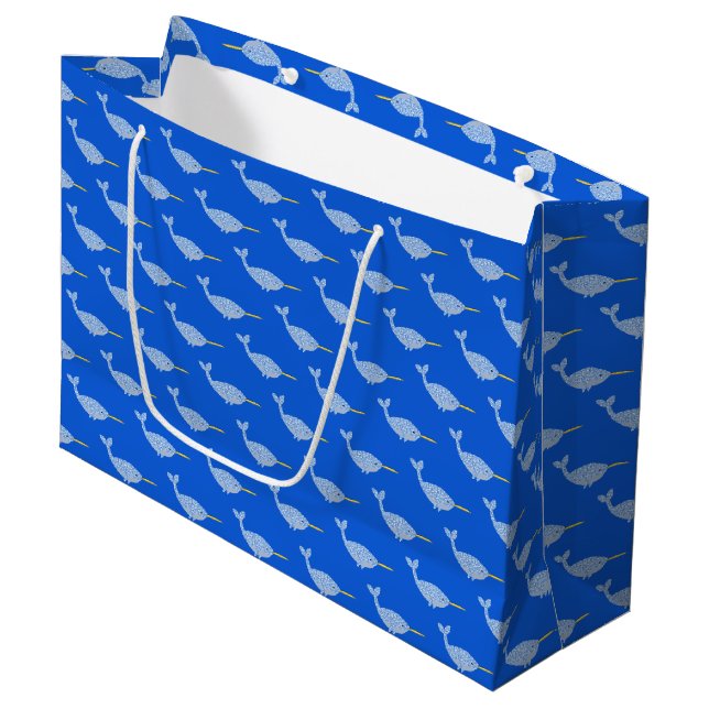 Grand Sac Cadeau Bébé Bleu Cute Garçon Narwhal Motif (Devant Angle)