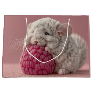 Grand Sac Cadeau Bébé chinchilla adorable serrant un framboise géan