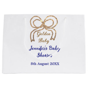 Grand Sac Cadeau Bébé d'or arc bleu royal baby shower