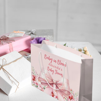 Grand Sac Cadeau Bébé en Baby shower fleuri à arc rose fleuri
