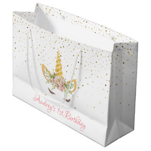 Grand Sac Cadeau Bébé floral d'anniversaire de klaxon de licorne