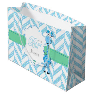 Grand Sac Cadeau Bébé Giraffe Bleue Baby shower 2