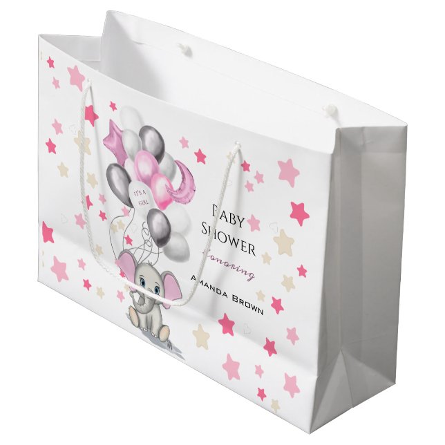 Grand Sac Cadeau Bébé mignon éléphant avec ballons Baby shower fill (Devant Angle)