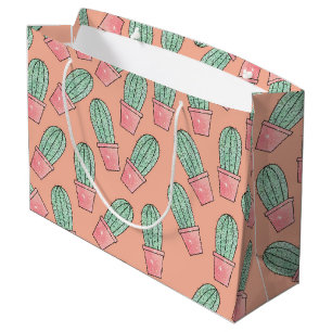 Grand Sac Cadeau Bébé mignon Faux Cactus étincelant sur Coral Ro