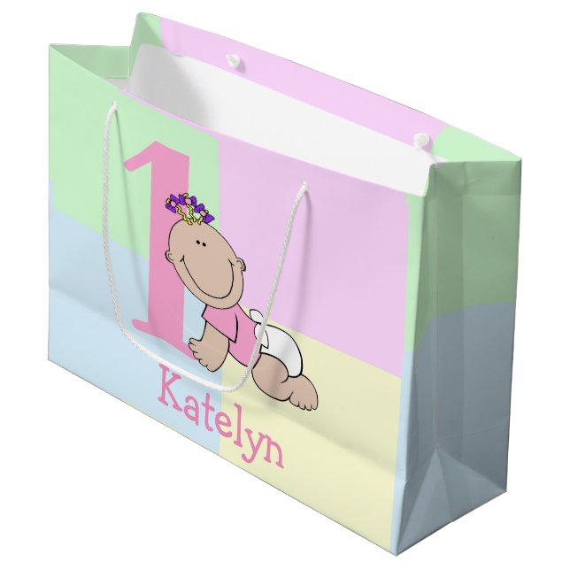 Grand Sac Cadeau Bébé mignonne caricature 1er anniversaire (Devant Angle)