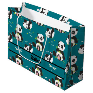 Grand Sac Cadeau Bébé Panda Bear Dragonfly Turquoise Custom