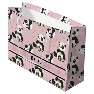 Grand Sac Cadeau Bébé Panda Ours Pink Coeurs personnalisés