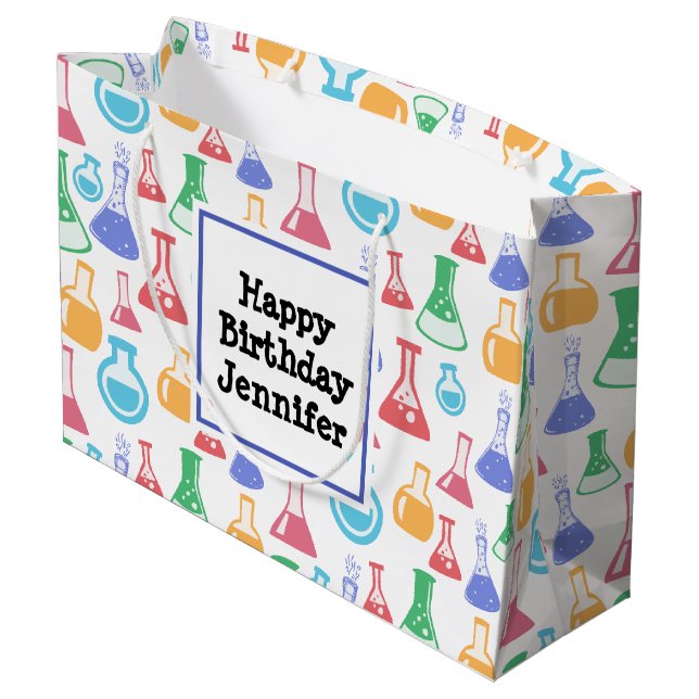 Grand Sac Cadeau Béchers et flacons Fun Science Motif Anniversaire (Dos Angle)