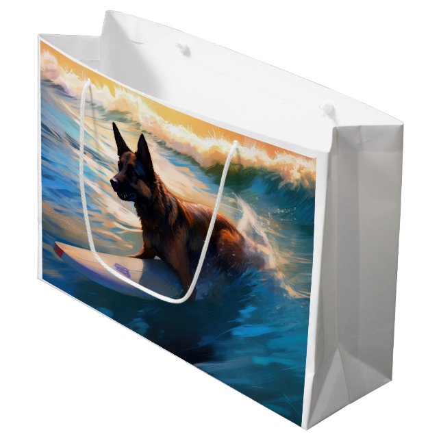 Grand Sac Cadeau Belge Shepherd Beach Surf Peinture (Devant Angle)