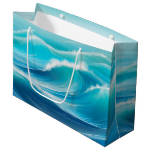 Grand Sac Cadeau Belle Abstraite douce Bleu Océan Vagues Splash